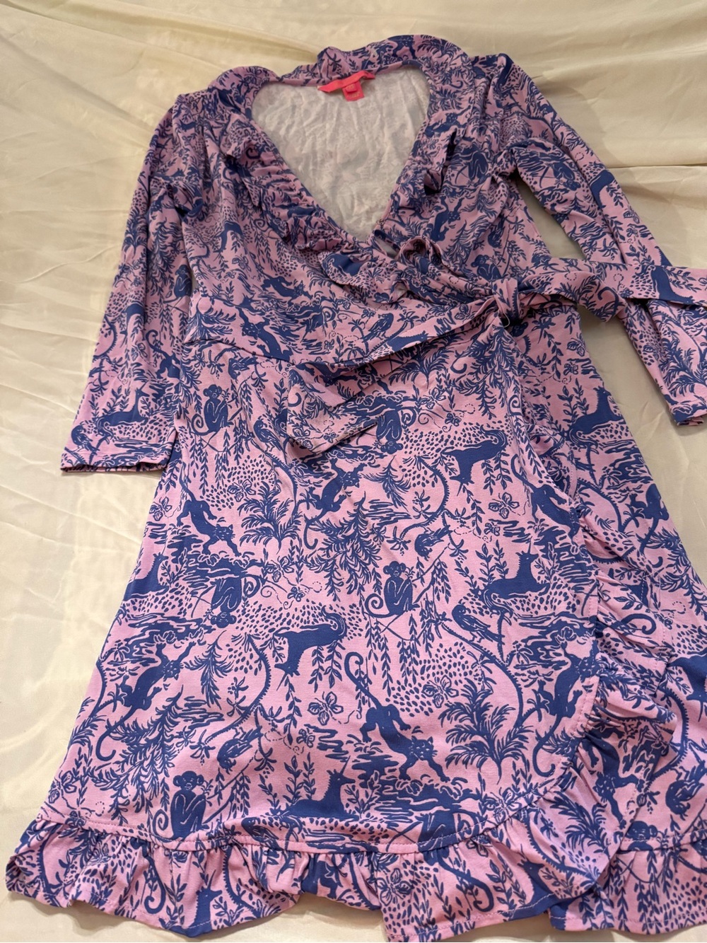 Women's Pink & Blue Printed Wrap Dress